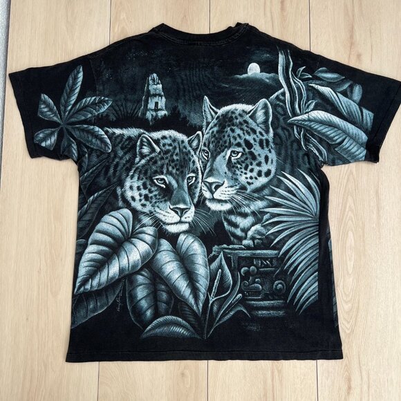 Vintage 90s Nature All Over Print Leopard in Jungle Single Stitch T-Shirt Sz Lrg - Picture 4 of 15